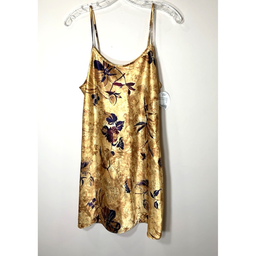 NEW Inner Most Slip Dress Small Gold Floral Satin Chemise Vintage Old‎ Stock